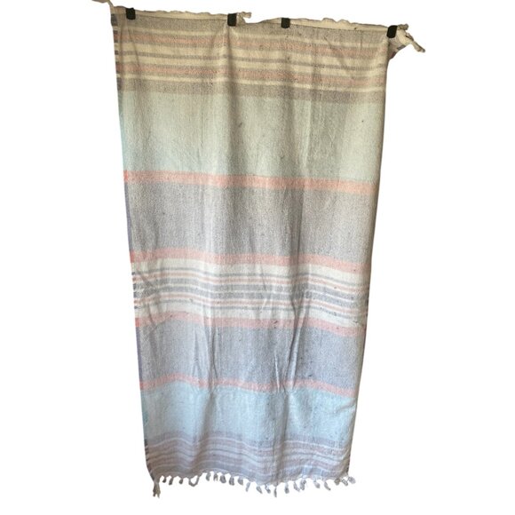 Preppy pastel striped white fringe 32x62" cotton blend beach towel - Picture 4 of 12